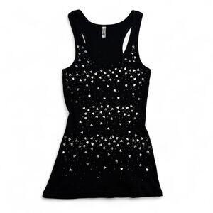 Black Gothic Grunge Mettalic Hearts Cotton Y2K Vintage Tank Top Size XL Reserve